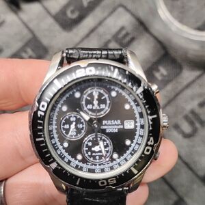 Pulsar Silver and Black Chronograph Watch